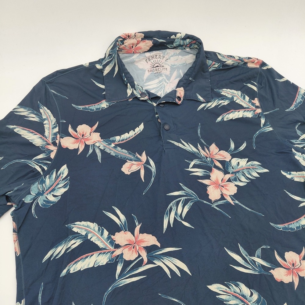Faherty Shorelite Air Mens XL Performanace Shirt Floral Blue Back SPF 50 Golf
